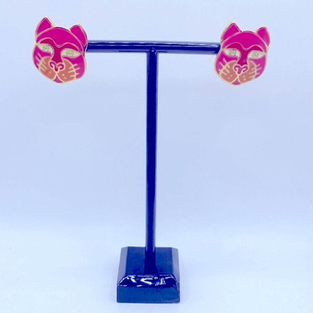 Vintage Edgar Berebi Signed Enamel Cat Face Earrings